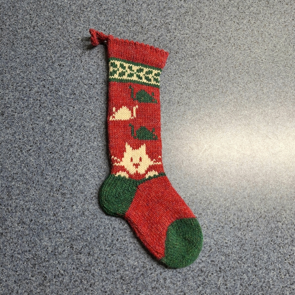 Vintage Handmade Wool  Cat & Mouse (Mice)Stocking